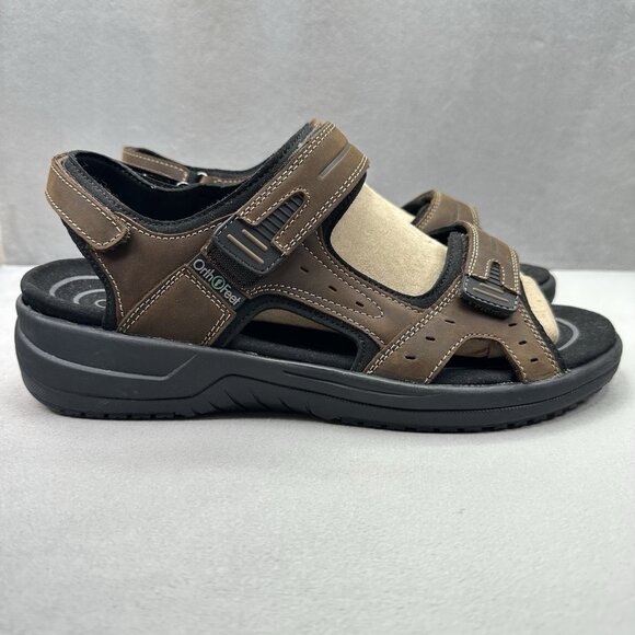 OrthoFeet Gemini 565 Mens Size 11.5 (2E) WIDE Sandals Brown Leather Arch Support - Picture 1 of 8